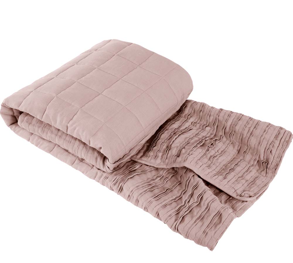 Mellow Pink Quilted Ruffled Throw